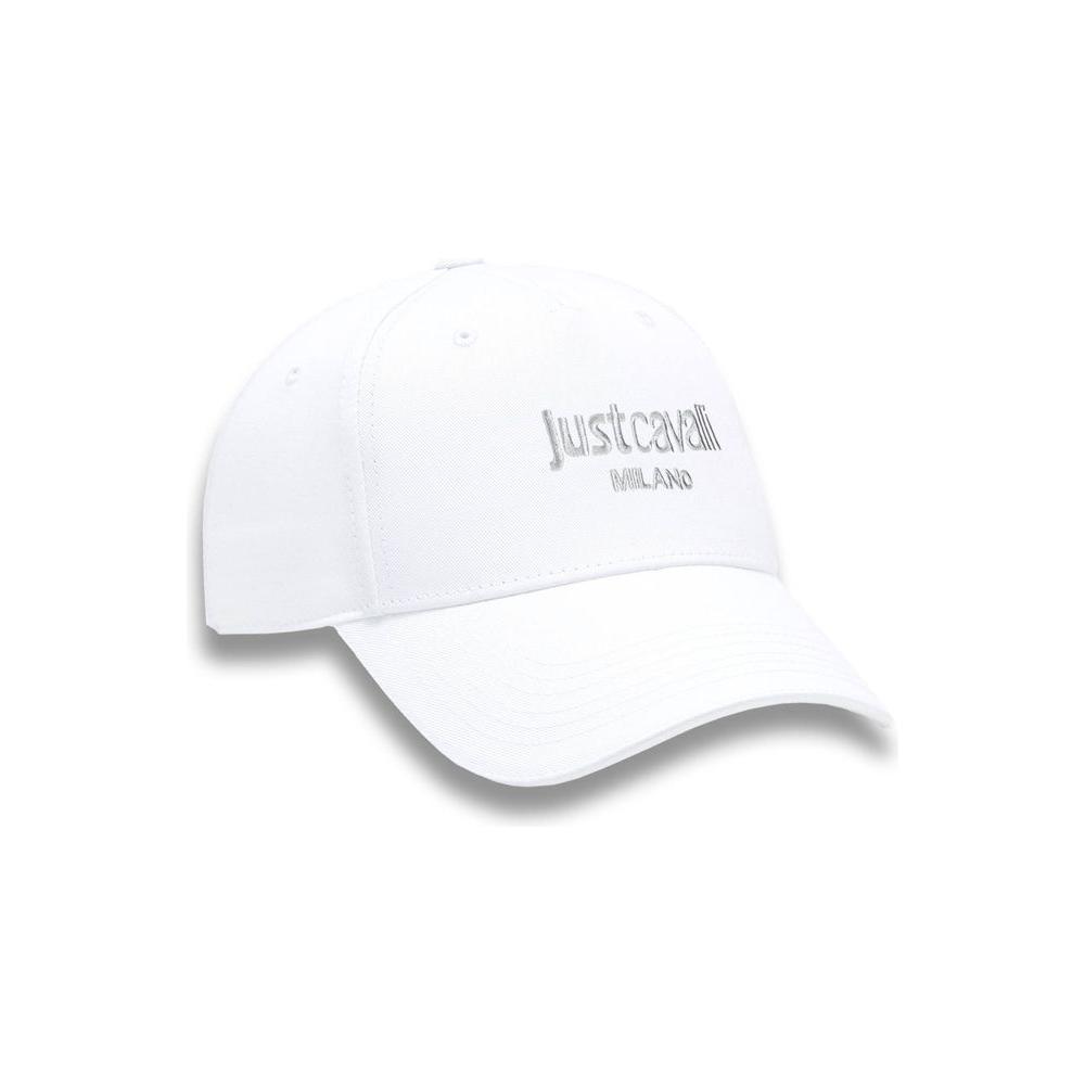 Just Cavalli white cotton cap with embroidered logo, perfect for streetwear style and sunny days, 100% cotton from China.