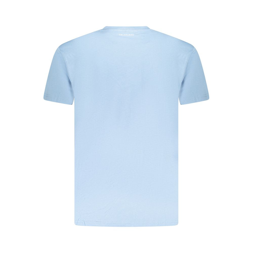 Trussardi light blue cotton men's t-shirt, short sleeve, with logo print, offering casual sophistication and premium comfort.
