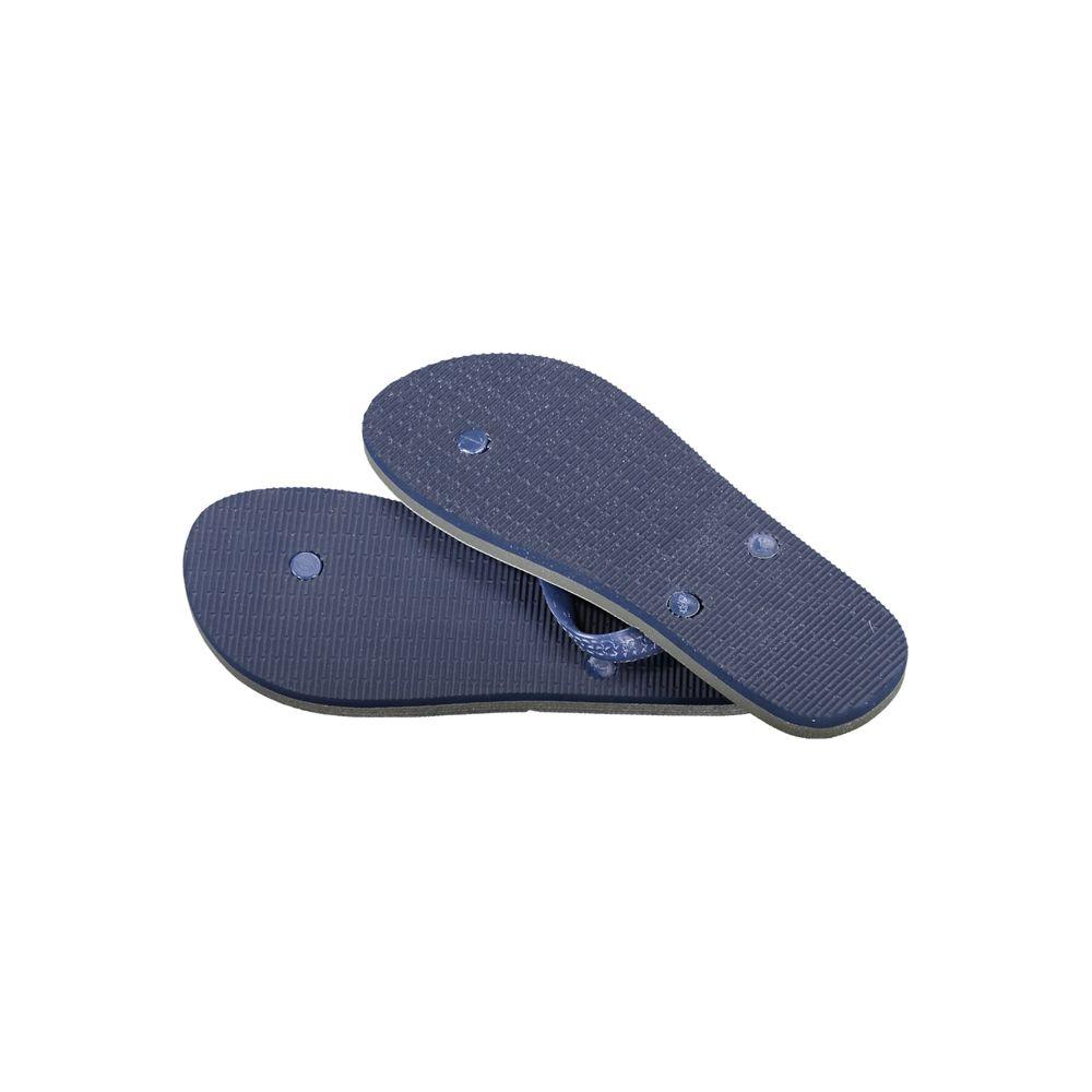 Two blue polyethylene men's sandals with textured soles, perfect for summer, beach, or casual outings, featuring style and comfort.