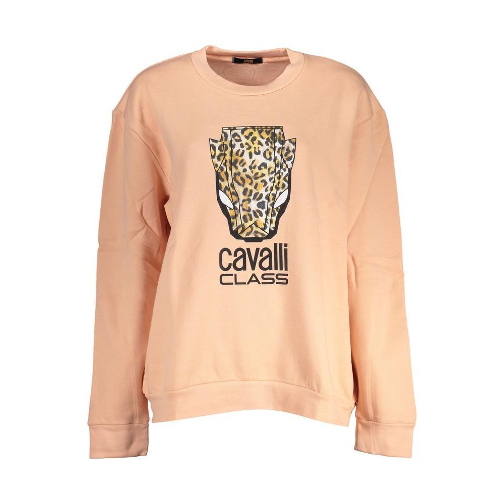 Cavalli Class Elegant Pink Fleece Crew Neck Sweater CA-28649-S