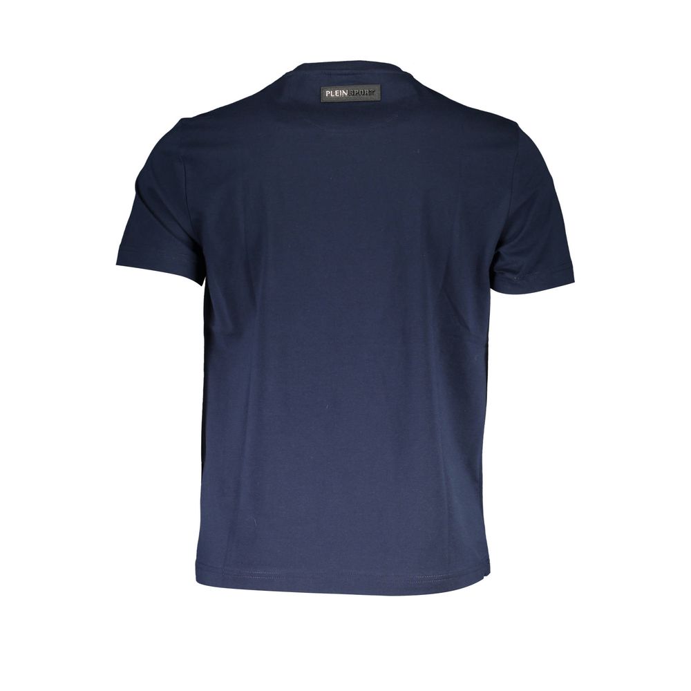 Back view of Plein Sport Blue Cotton Men T-Shirt showing crew neck design and logo.