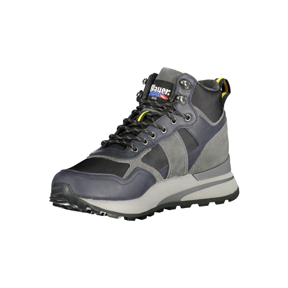 Blauer Blue Leather Men Sneaker, stylish high-top sneaker with contrasting details and removable footbed.