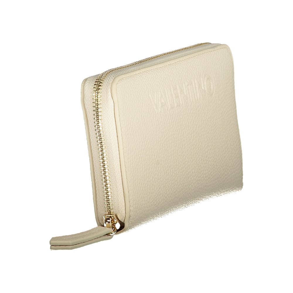 Mario Valentino Beige Polyethylene Wallet with zip closure, featuring 6 compartments, coin purse, and double card spaces.