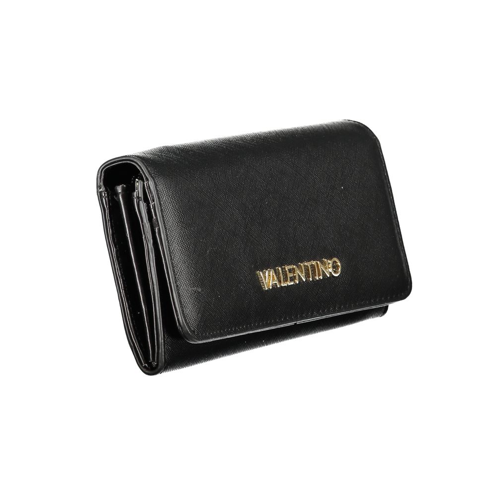 Mario Valentino Black Polyethylene Wallet with zip closure, coin purse, triple compartments, and logo. Ideal for cards and coins.