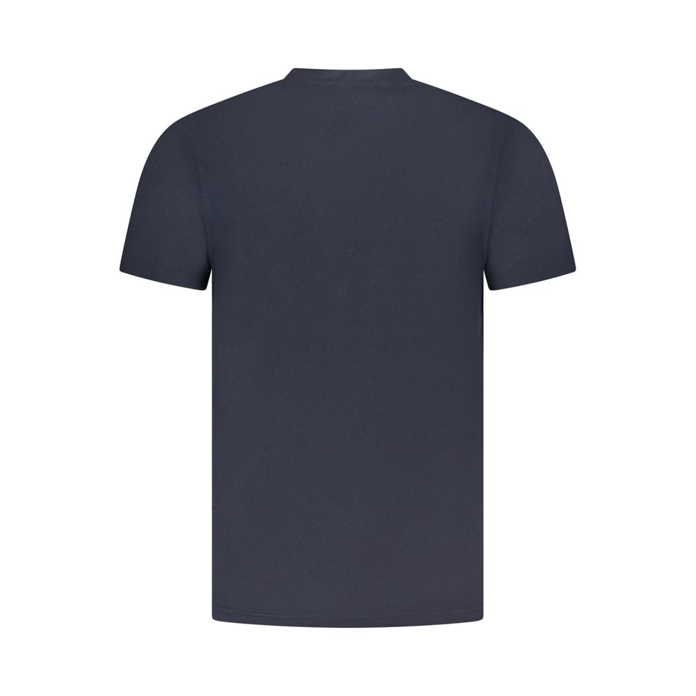 Back view of Cavalli Class Blue Cotton Men T-Shirt showing its classic short sleeve design and high-quality cotton material.