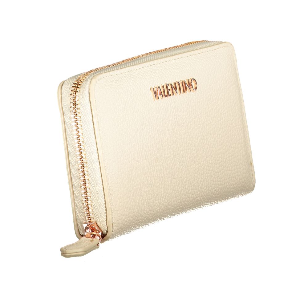 Mario Valentino Beige Polyethylene Wallet with zip closure, logo, 6 compartments, coin purse, and double card spaces, recycled material