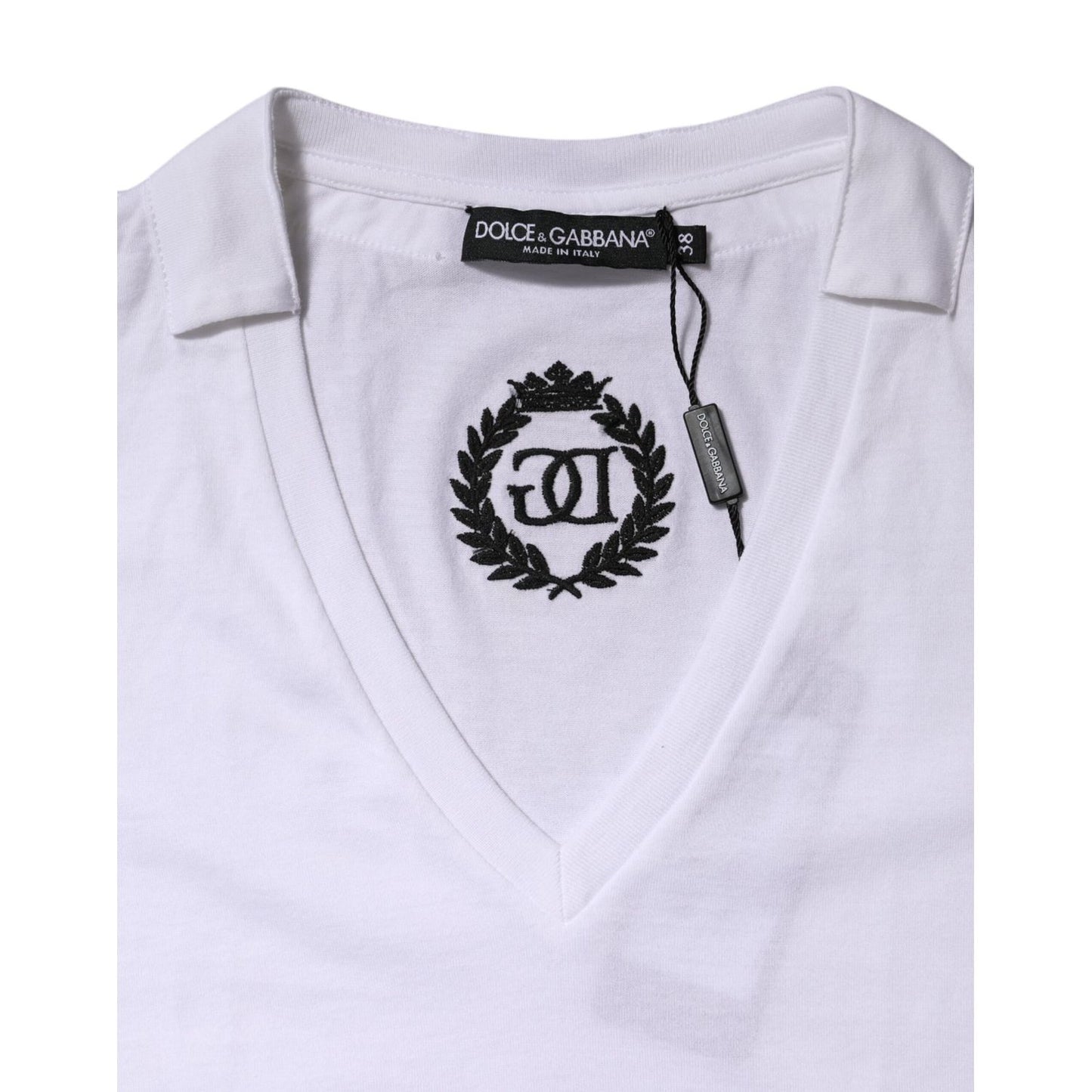 Dolce & Gabbana White Cotton Short Sleeve V-Neck Top T-shirt
