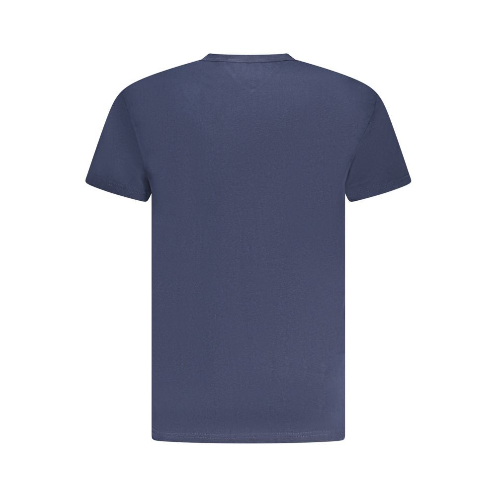 Tommy Hilfiger Blue Cotton Men T-Shirt, back view showcasing short sleeves and sustainable cotton fabric.