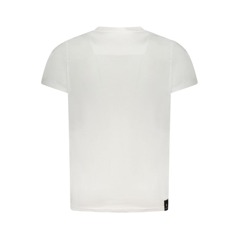 Back view of Accademia Militare White Cotton T-Shirt featuring short sleeves, crew neck, and logo print.