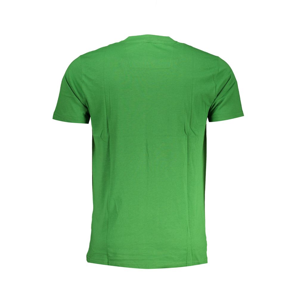 Alt Tag: Cavalli Class Green Cotton T-Shirt with crew neck, short sleeves, and logo print, showcasing back view of the shirt.