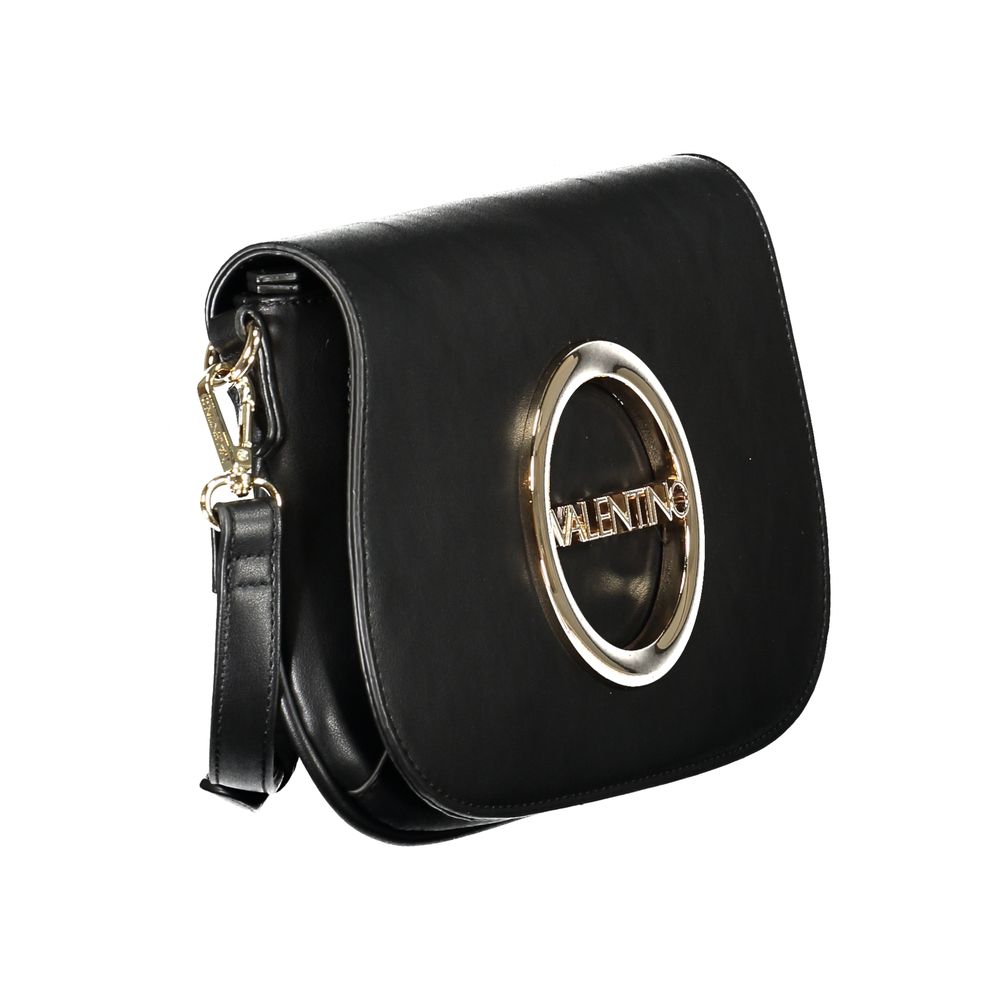 Mario Valentino Black Polyethylene Handbag with adjustable removable strap, logo, and zip closure.