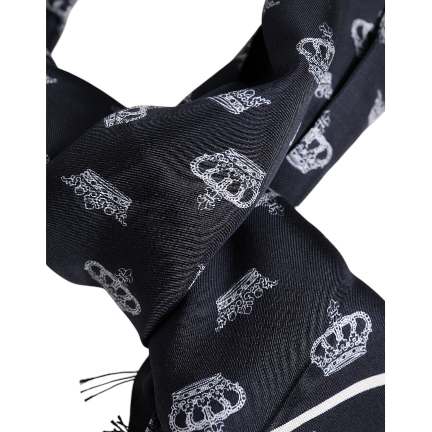 Dolce & Gabbana Black Silk Crown Fringes Men Foulard Scarf