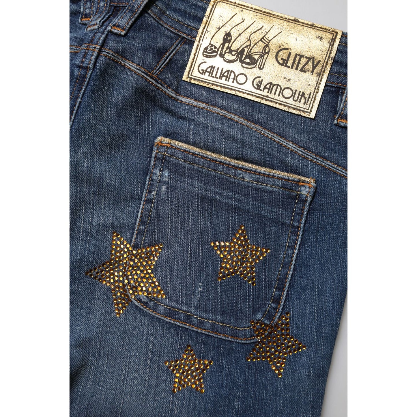 John Galliano Blue Cotton Mid Waist Wide Leg Denim Jeans