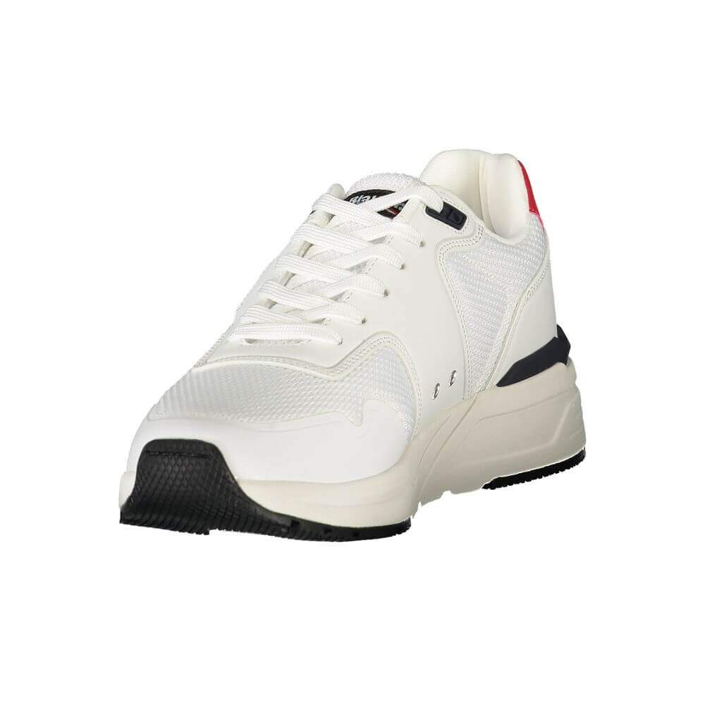 Blauer White Polyester Men Sneaker with striking contrasting details, showcasing impeccable craftsmanship and iconic logo for elite fashion.