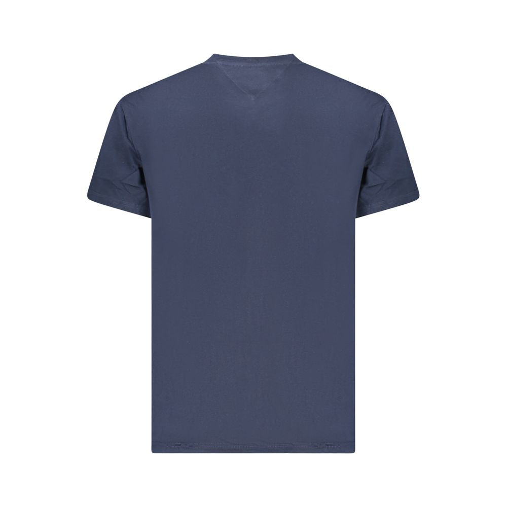 Back view of Tommy Hilfiger Blue Cotton Men T-Shirt, showcasing sustainable cotton fabric and classic crew neck design.
