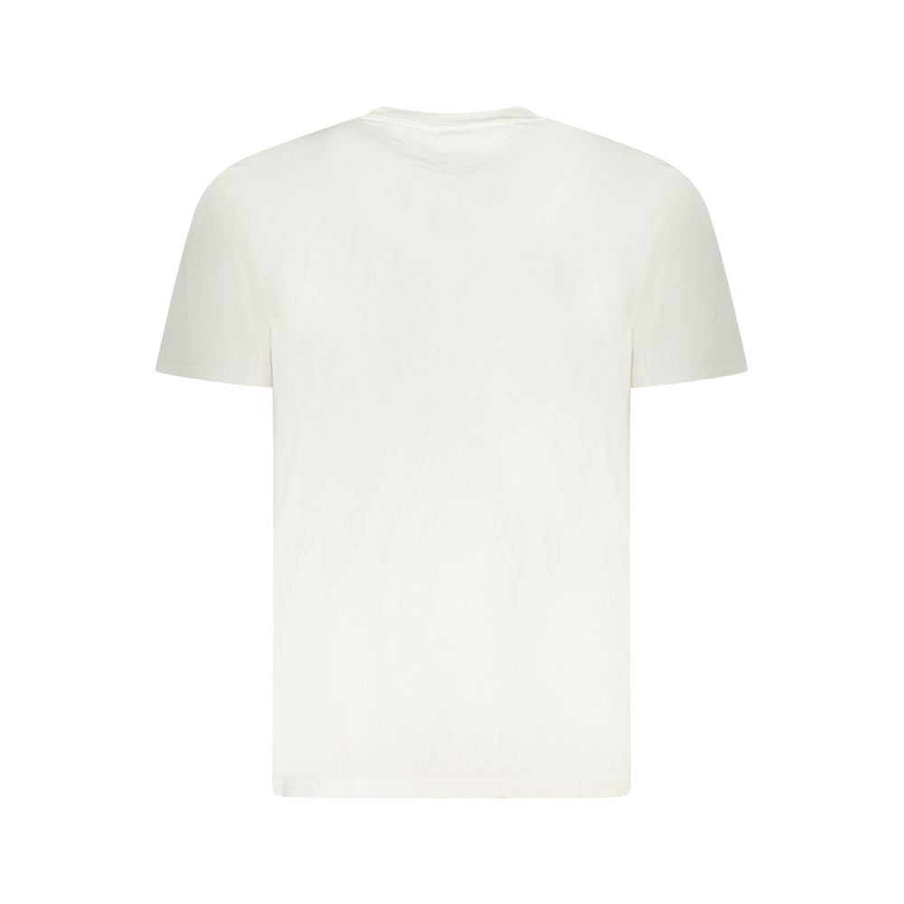 Tommy Hilfiger White Cotton Men T-Shirt, eco-friendly short-sleeve with crew neck, featuring iconic logo print on crisp white fabric.