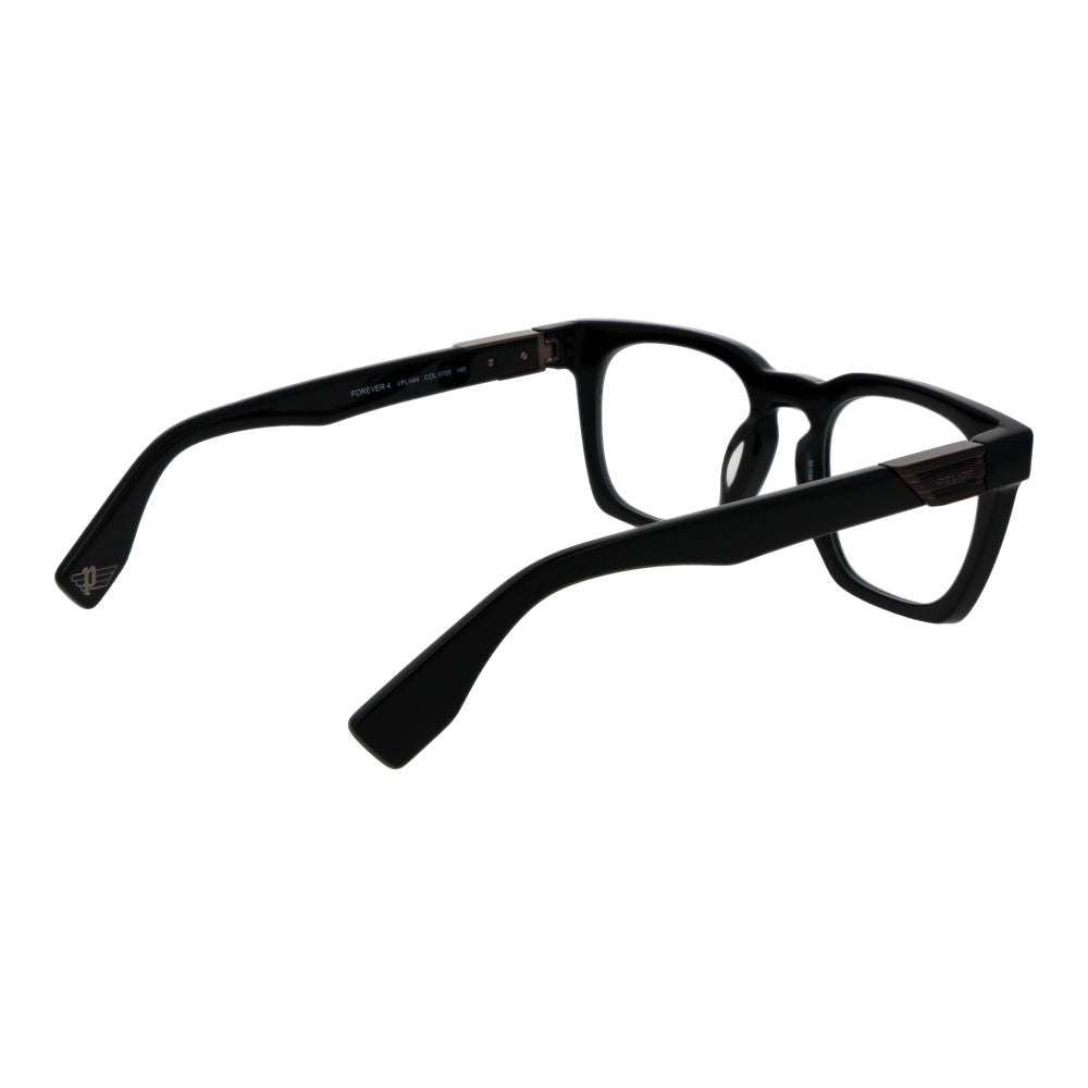 Police Black Cellulose Acetate Glasses (Frames) - men's full-rim rectangle frames in black, size 53-22-145 with demo lenses.