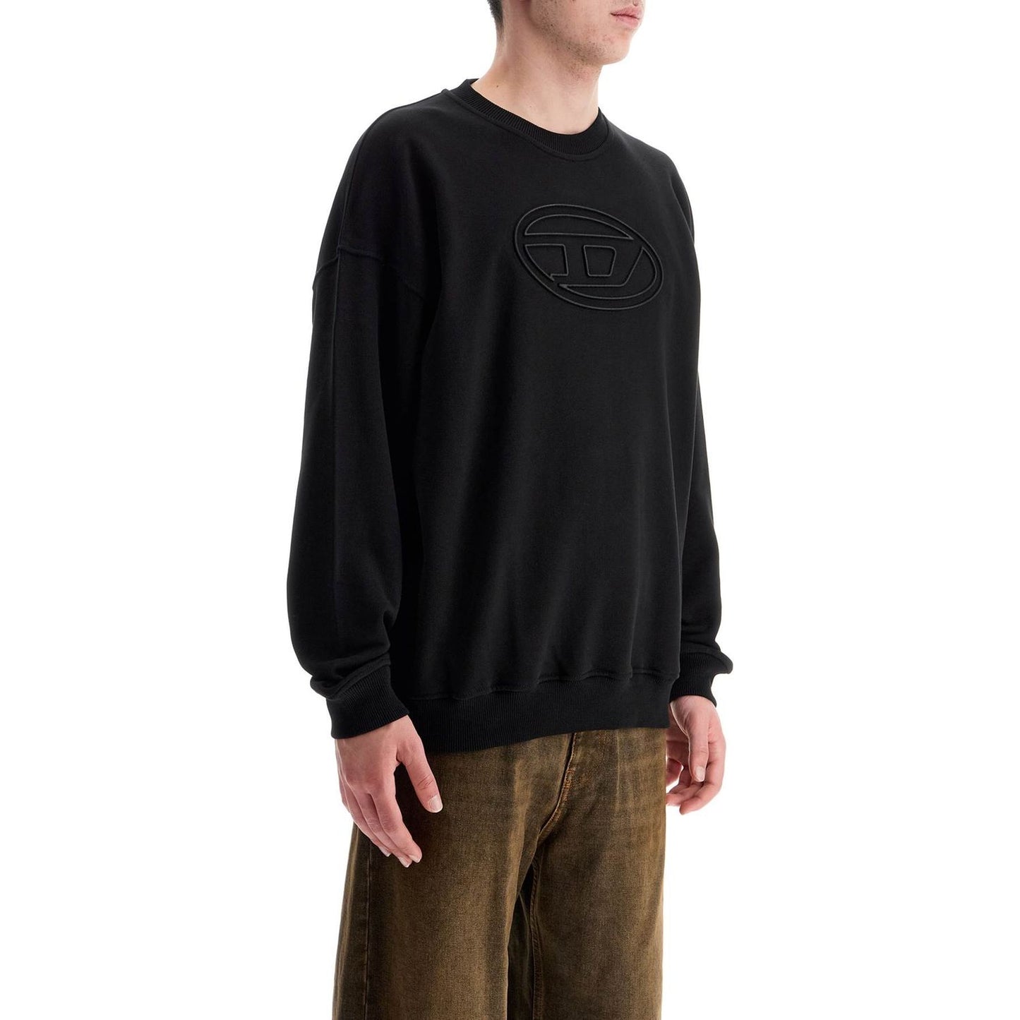 Diesel black cotton sweatshirt with embroidered s-mart-bigoval logo