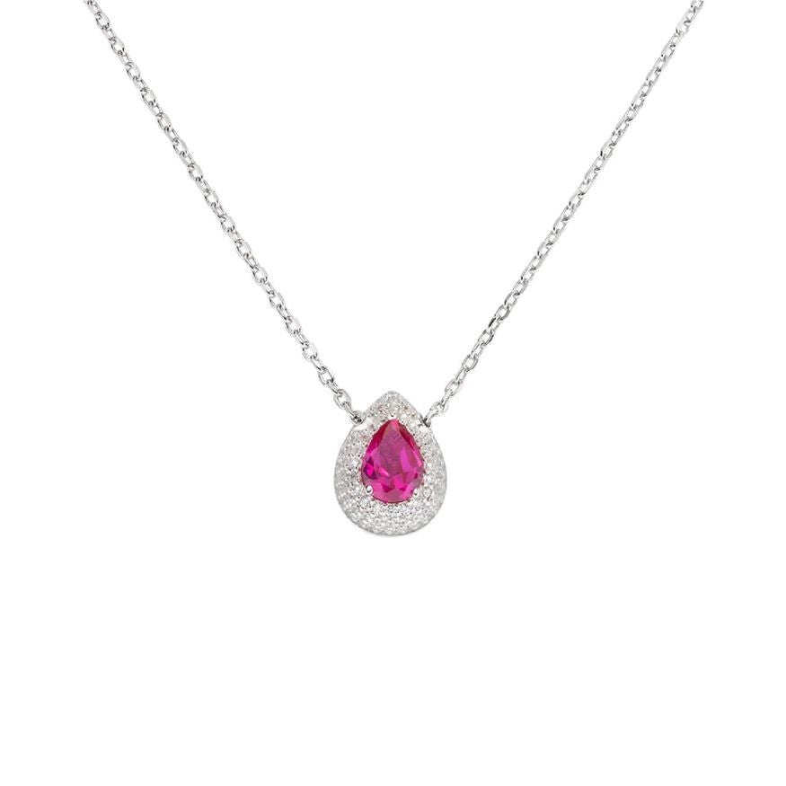 AMEN JEWELRY Mod. CLGOBRBZ necklace with pink gemstone pendant on silver chain