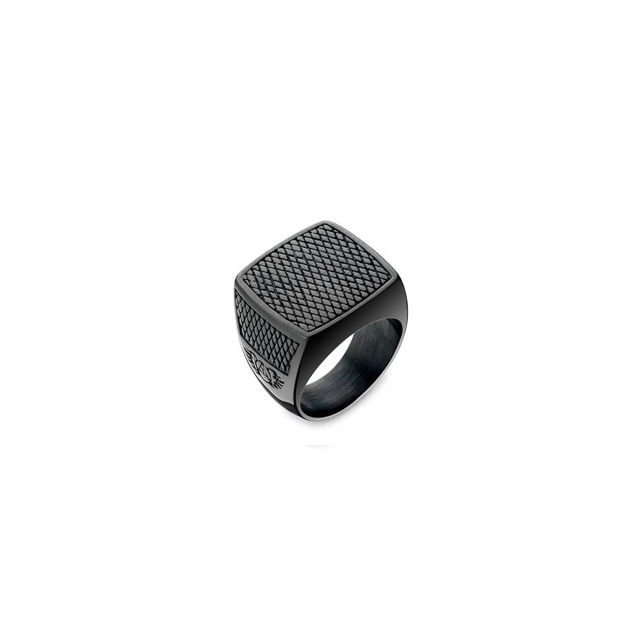 Modern black ring from AN JEWELS JEWELRY Mod. AA.R02B-11 with a textured square design.