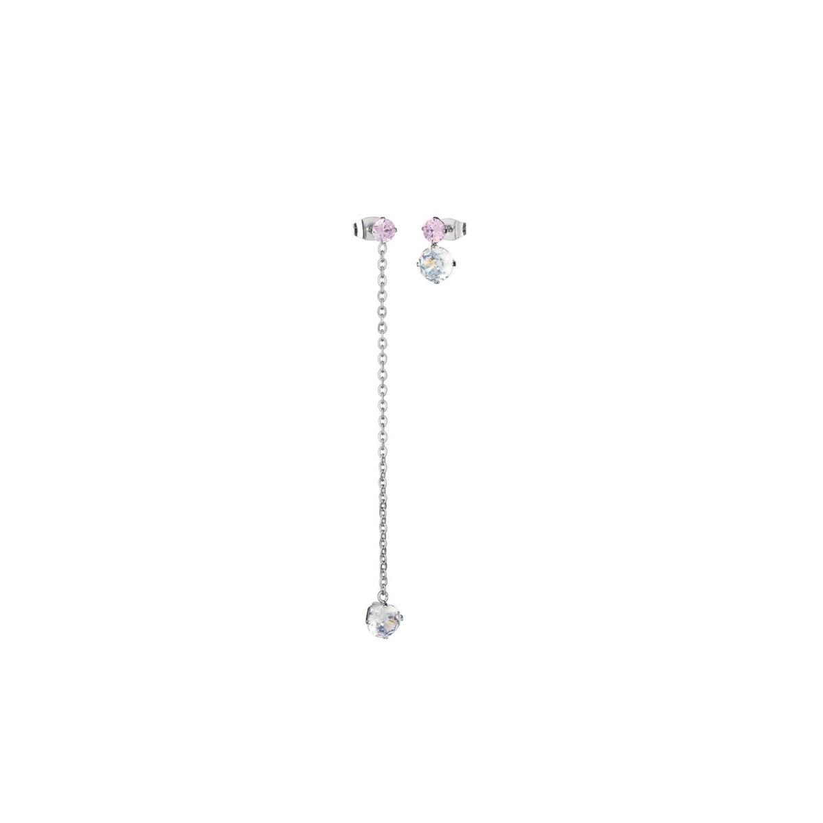 AN JEWELS JEWELRY Mod. AL.ELFY01 elegant earrings with pink and clear gemstones and silver chain design