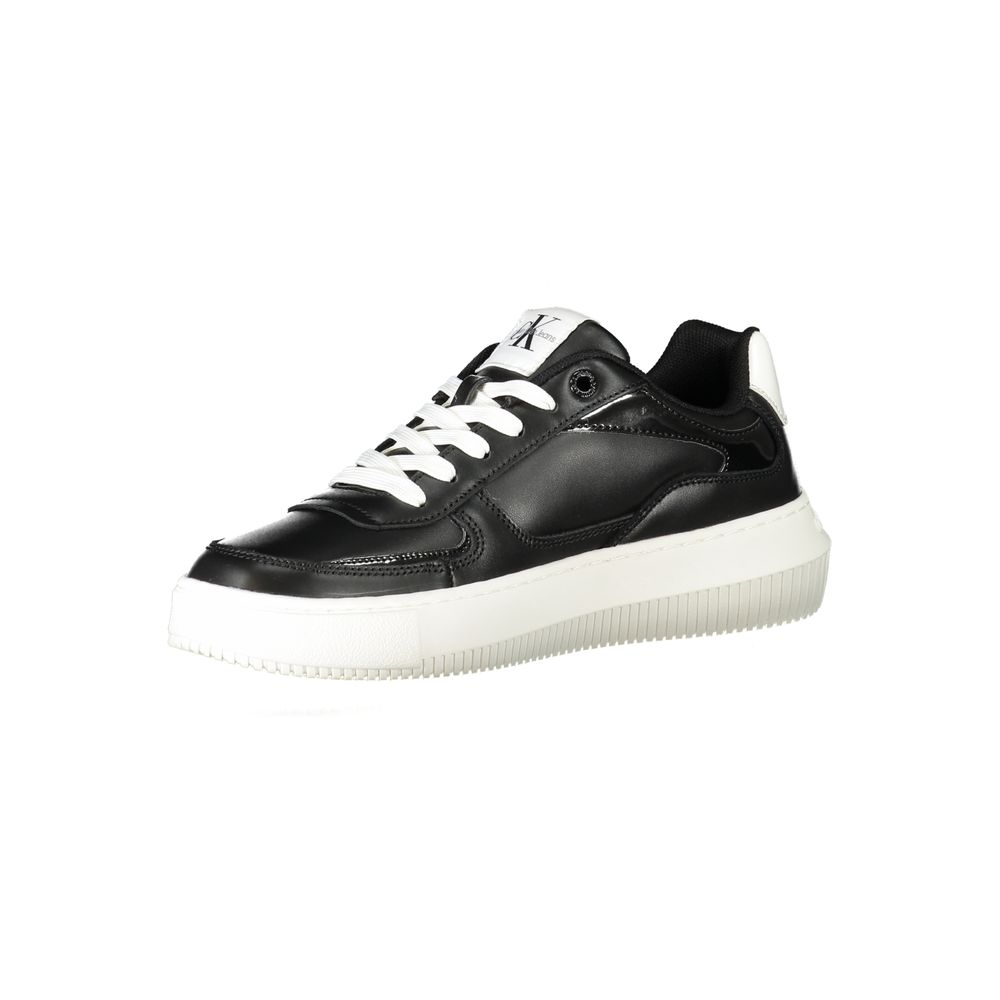 Calvin Klein Black Polyester Sneaker with laces, contrast details, logo, and 50% recycled thermoplastic rubber sole.