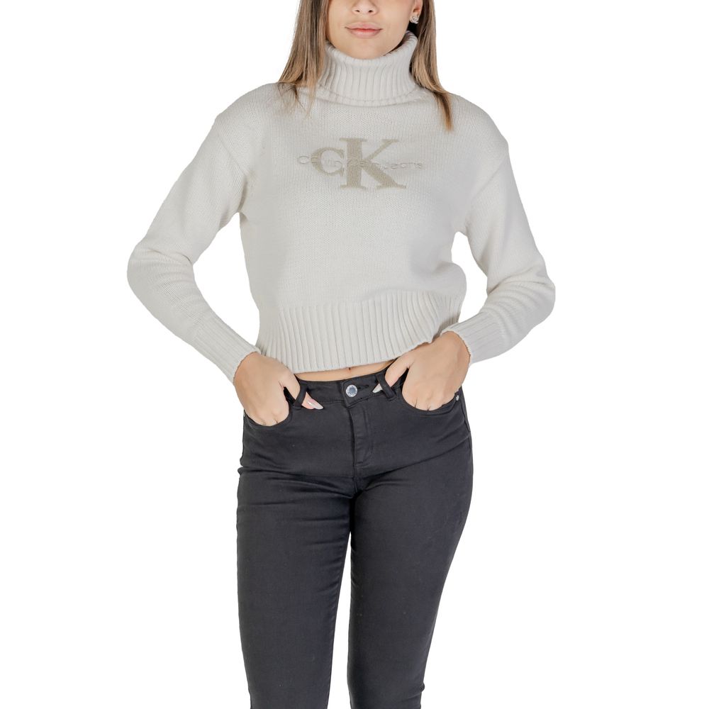Calvin Klein Jeans Cream Cotton Turtleneck Calvin Klein Jeans