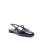 Christian Louboutin Sweet Janispikes Ballerinas in blue patent leather with slingback strap and silver studs.
