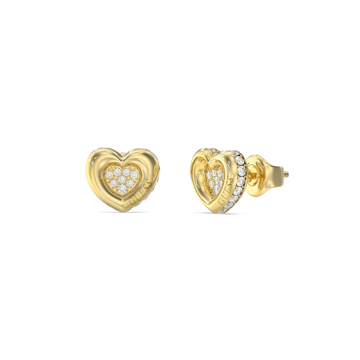 Alt Tag: GUESS JEWELS JEWELRY Mod. JUBE05466JWYGT-U heart-shaped gold earrings with crystals