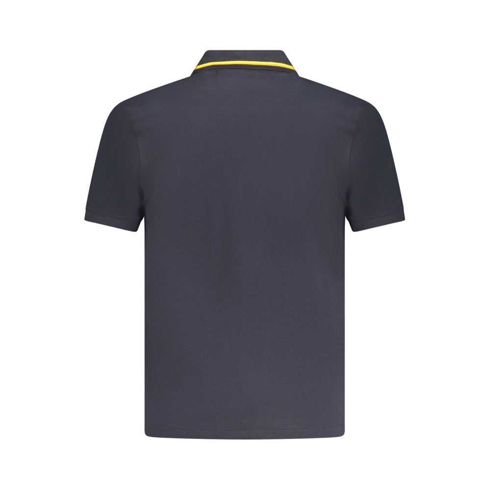 Back view of K-WAY Blue Cotton Polo Shirt with contrasting details and logo application, featuring short sleeves and two buttons.
