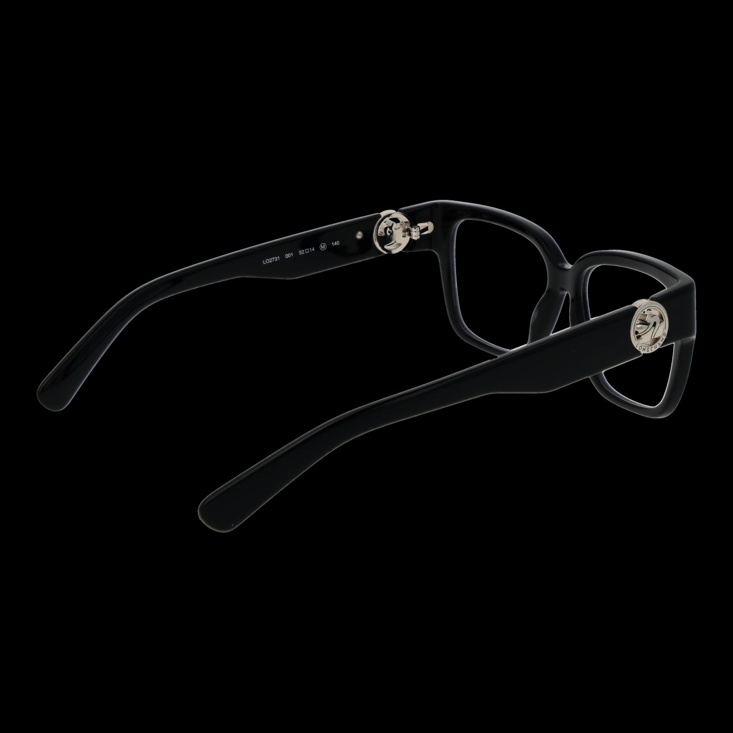 LONGCHAMP MOD. LO2731 52001 women's eyeglasses, black frame, side view showcasing stylish design for ladies.