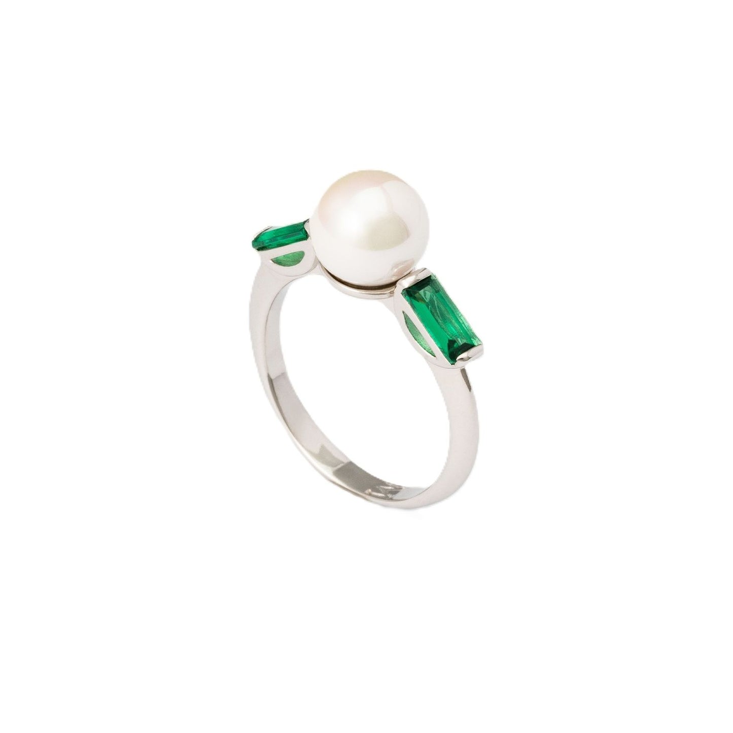 MAJORICA JEWELRY Mod. 17271.01.2.R13.000.1 silver ring with pearl and green stones