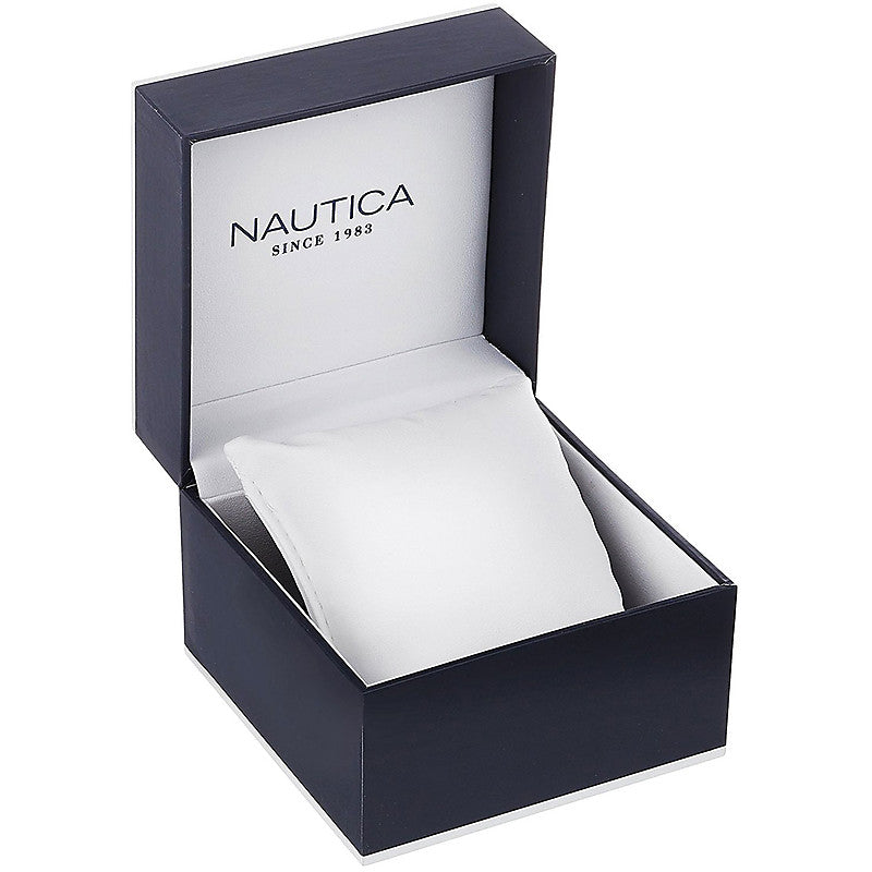 NAUTICA Mod. NAPPBS250 watch official box packaging, open to show interior.