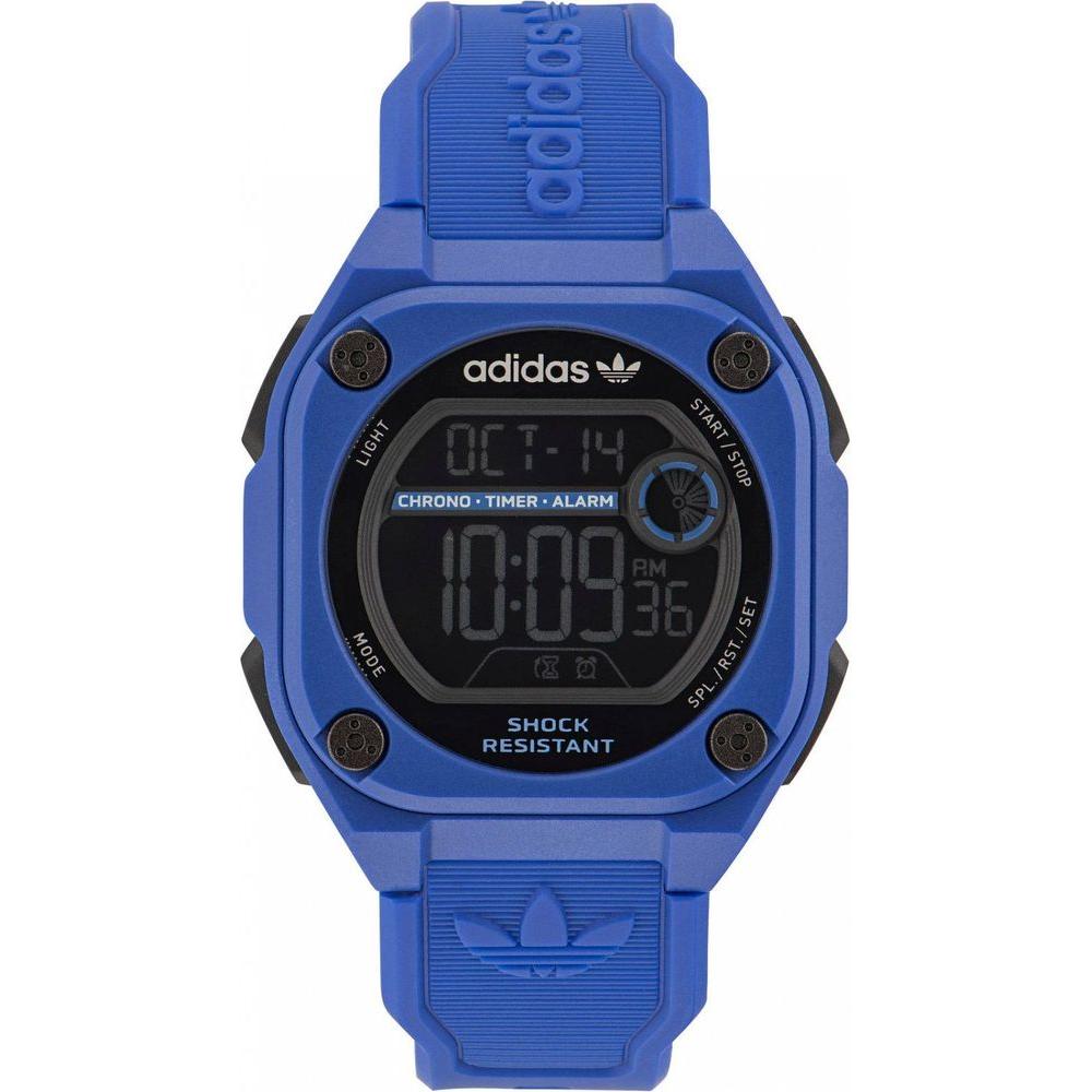 Adidas Blue Quartz Digital Watch with Resin Case, Silicone Bracelet, Mineral Glass, 45mm Dial, 10ATM, Calendar Chronograph, Shock Resistant