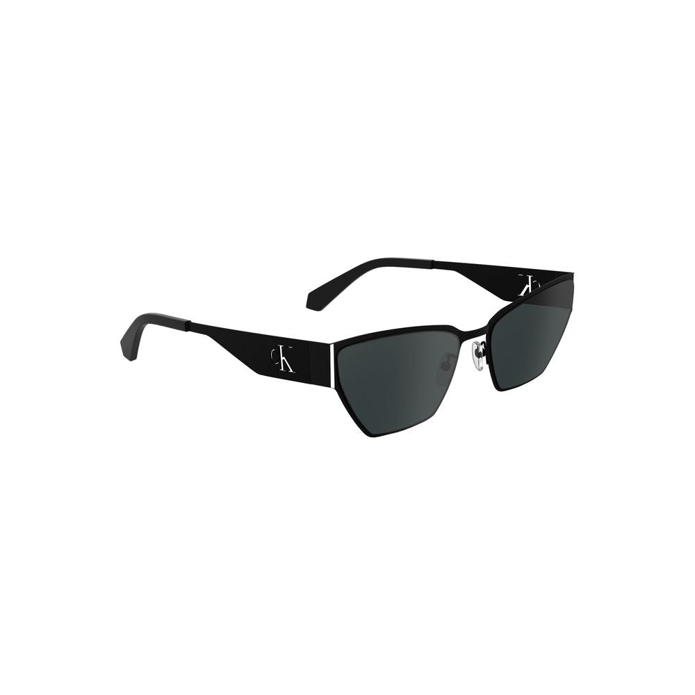 Calvin Klein black metal sunglasses with sleek design and tinted lenses, featuring the CK logo on the temples.