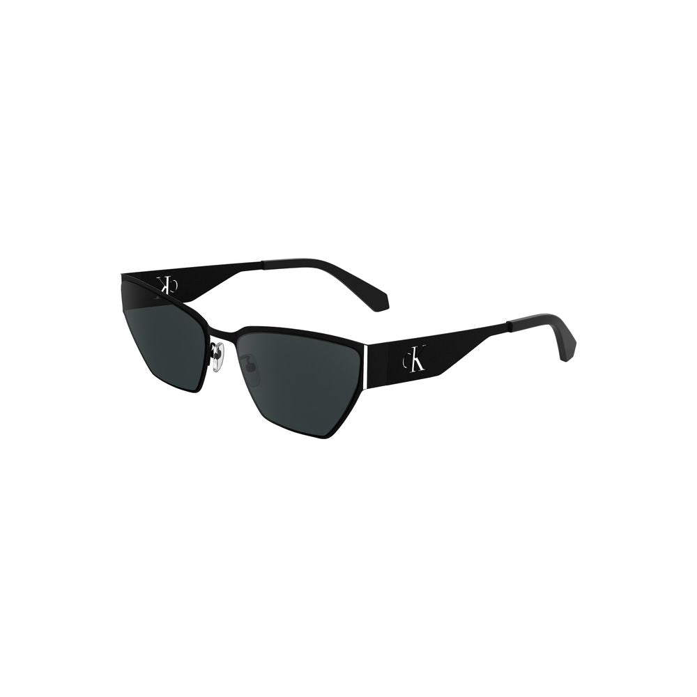 Calvin Klein black metal sunglasses with sleek design and dark lenses, showcasing modern style and premium craftsmanship.