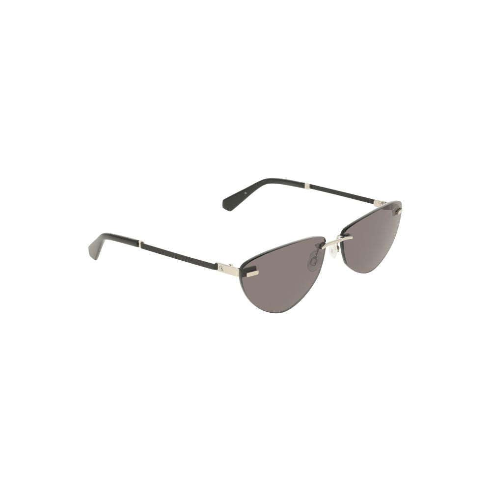 Calvin Klein black metal women's sunglasses with sleek smoke lenses and iconic logo, offering a chic and sophisticated style statement.