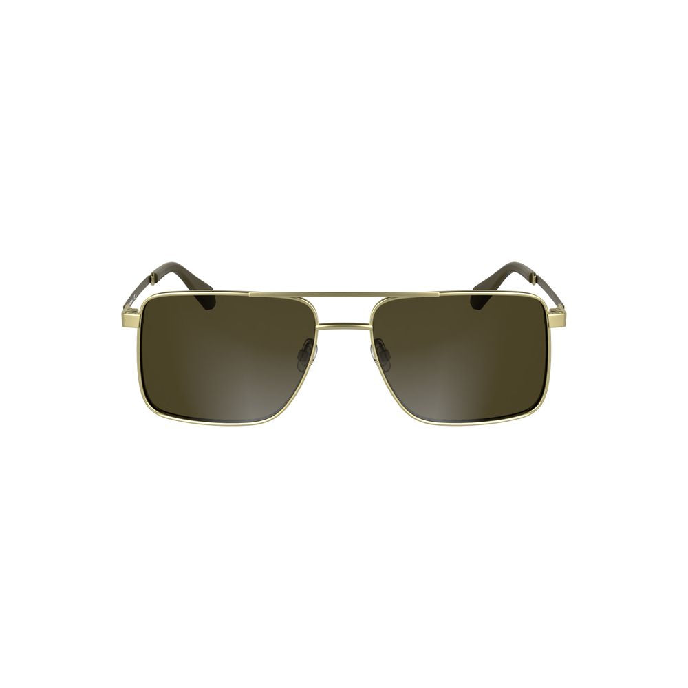 Calvin Klein gold metal men’s sunglasses with brown square lenses and chic design, showcasing couture style and sophistication.