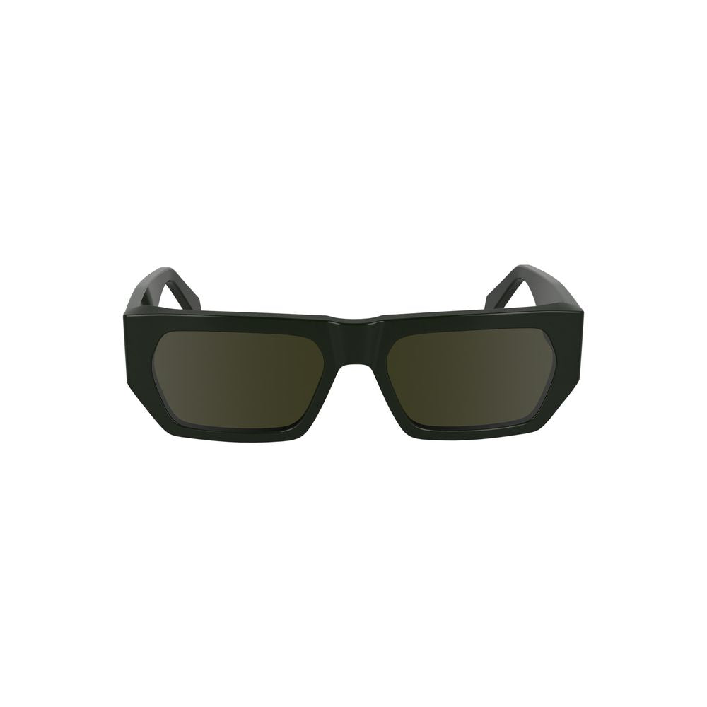 Calvin Klein green acetate men's sunglasses with rectangular lenses, offering eco-friendly style and full coverage.