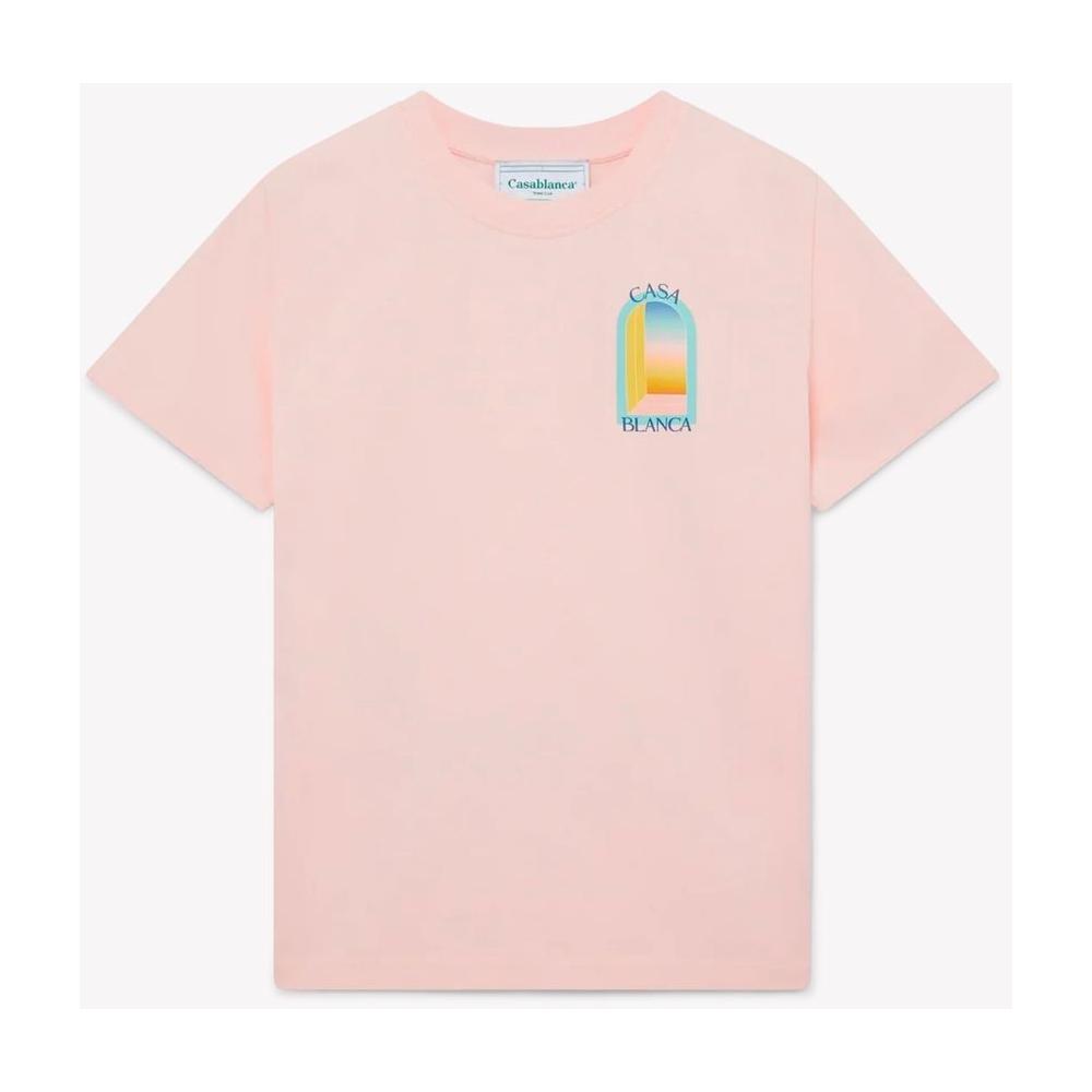 Casablanca pink cotton men's T-shirt with tennis club print, relaxed fit, perfect for casual and sporty styles.