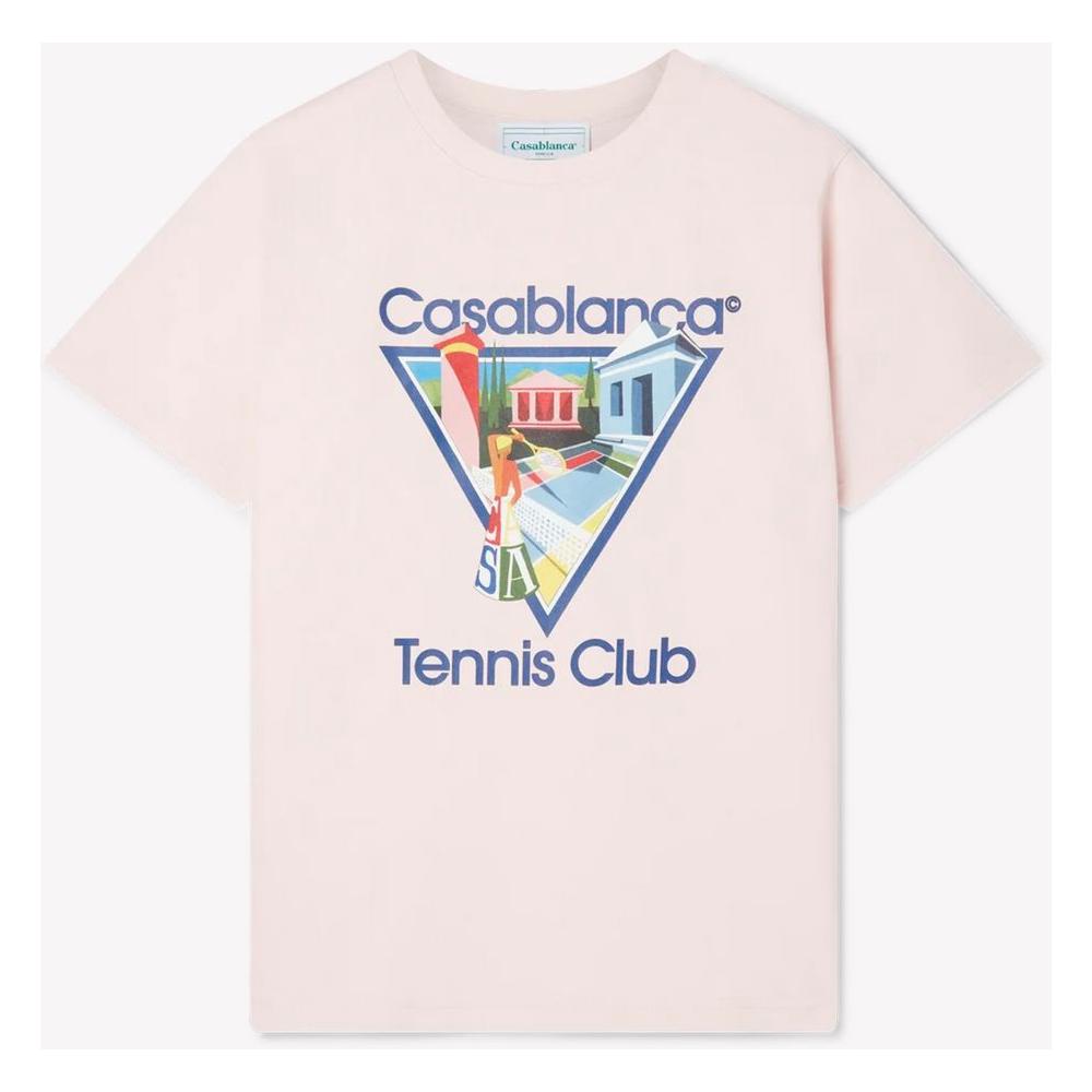 Casablanca pale pink cotton t-shirt featuring a tennis club print, crew-neck design, and relaxed fit