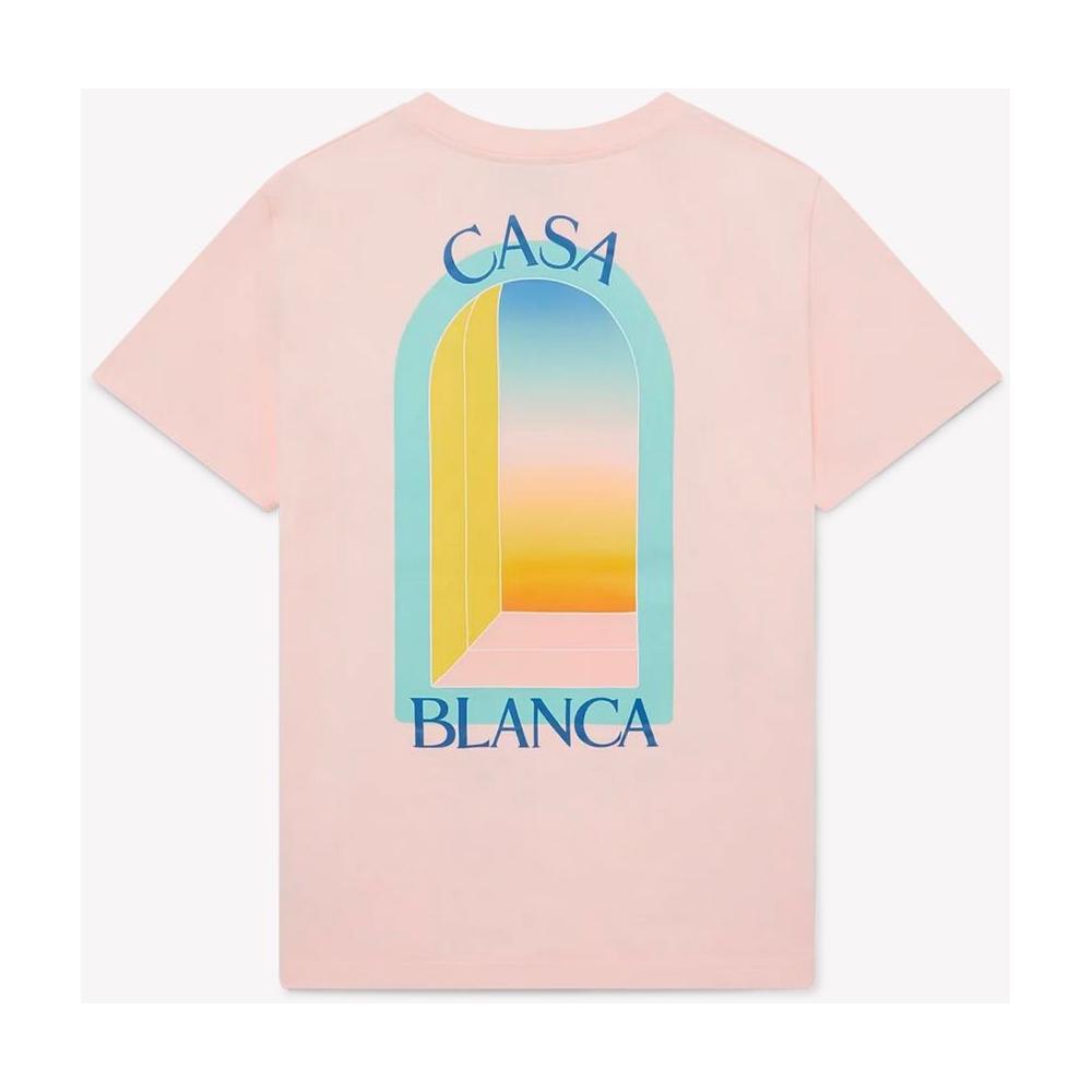 Casablanca Pink Cotton Men's T-Shirt with colorful tennis club print, relaxed fit, soft pink hue.