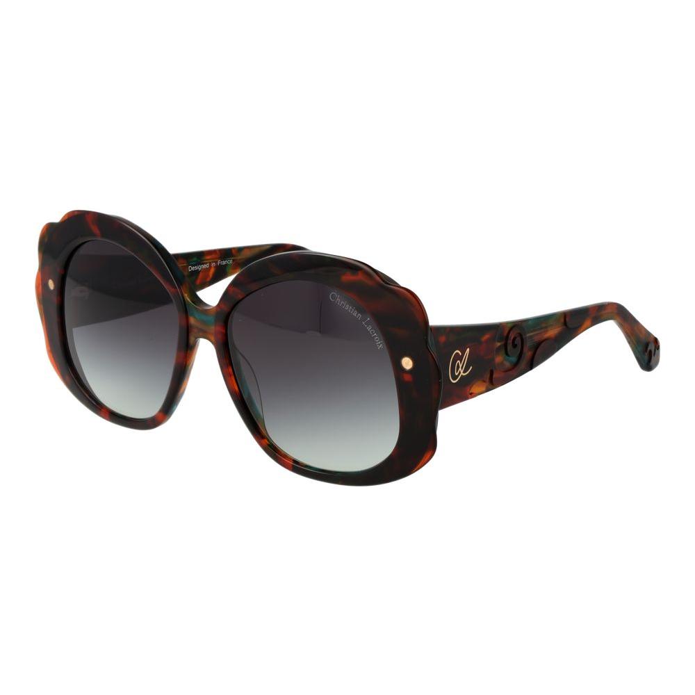 Christian Lacroix multicolor women's butterfly sunglasses with gradient grey lenses, full-rim acetate frame, 100% UV protection.