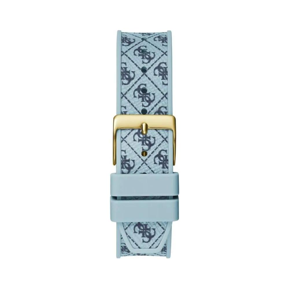 Blue silicone watch strap with golden buckle and embossed initials design