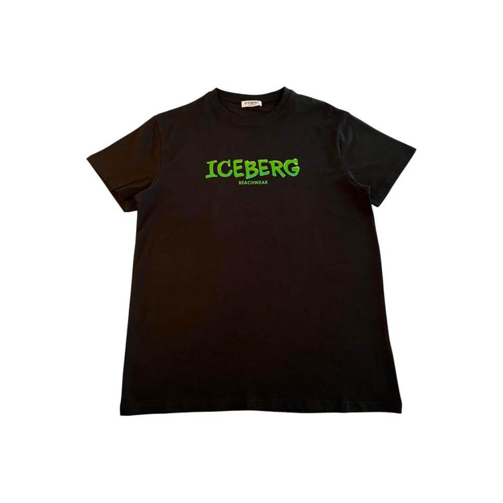 Iceberg black cotton men's T-shirt with green logo, offering a sleek, stylish look with a sophisticated fashion statement.