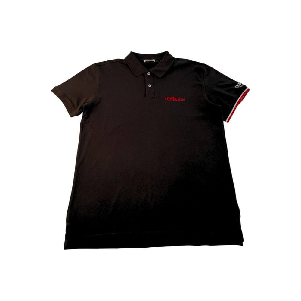 Iceberg Black Cotton Polo Shirt for Men with Logo, Short Sleeve, Stylish and Comfortable Design.