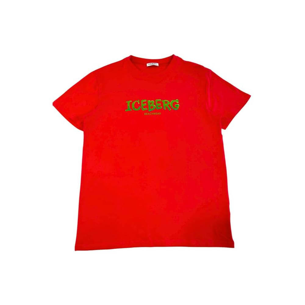 Iceberg Red Cotton Men's T-Shirt with logo, high-fashion comfort, soft cotton blend, stylish casual wear for trendsetters