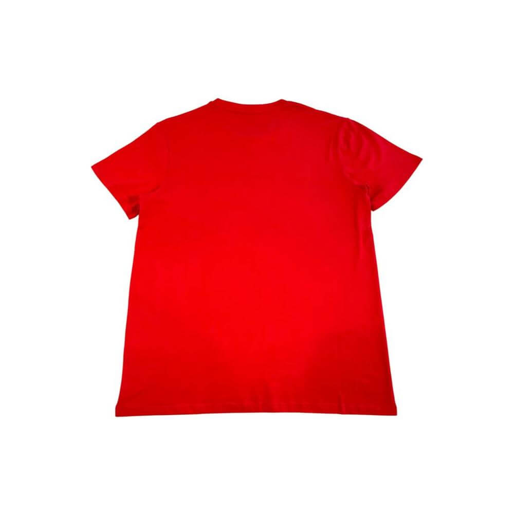 Back view of red Iceberg cotton men's T-shirt showcasing simple design, perfect blend for style and flexibility.