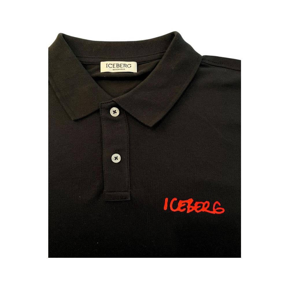 Iceberg black cotton polo shirt for men with red logo and short sleeves, displaying style and comfort for the modern gentleman.