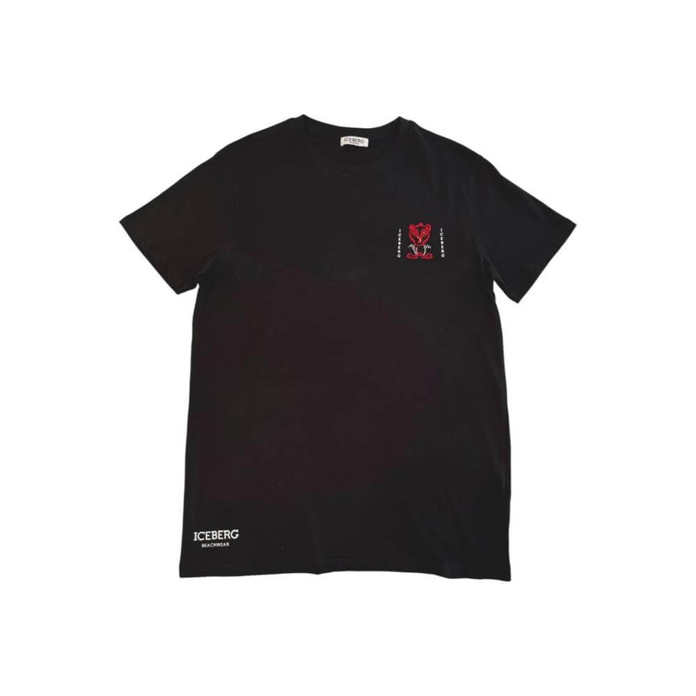 Iceberg black cotton men's t-shirt with logo, short sleeves, crew neck, premium comfort, designer casual wear.